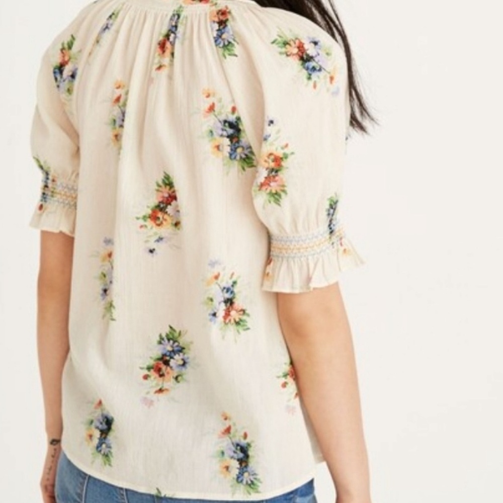 Madewell Ivory Floral Smocked Blouse